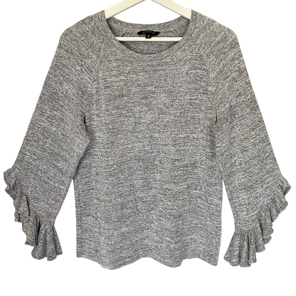 BANANA REPUBLIC Sweater Ruffle Sleeve Lightweight Pullover Heather Gray Women M